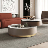 Nested round storage coffee table set with lift top and stacked design
